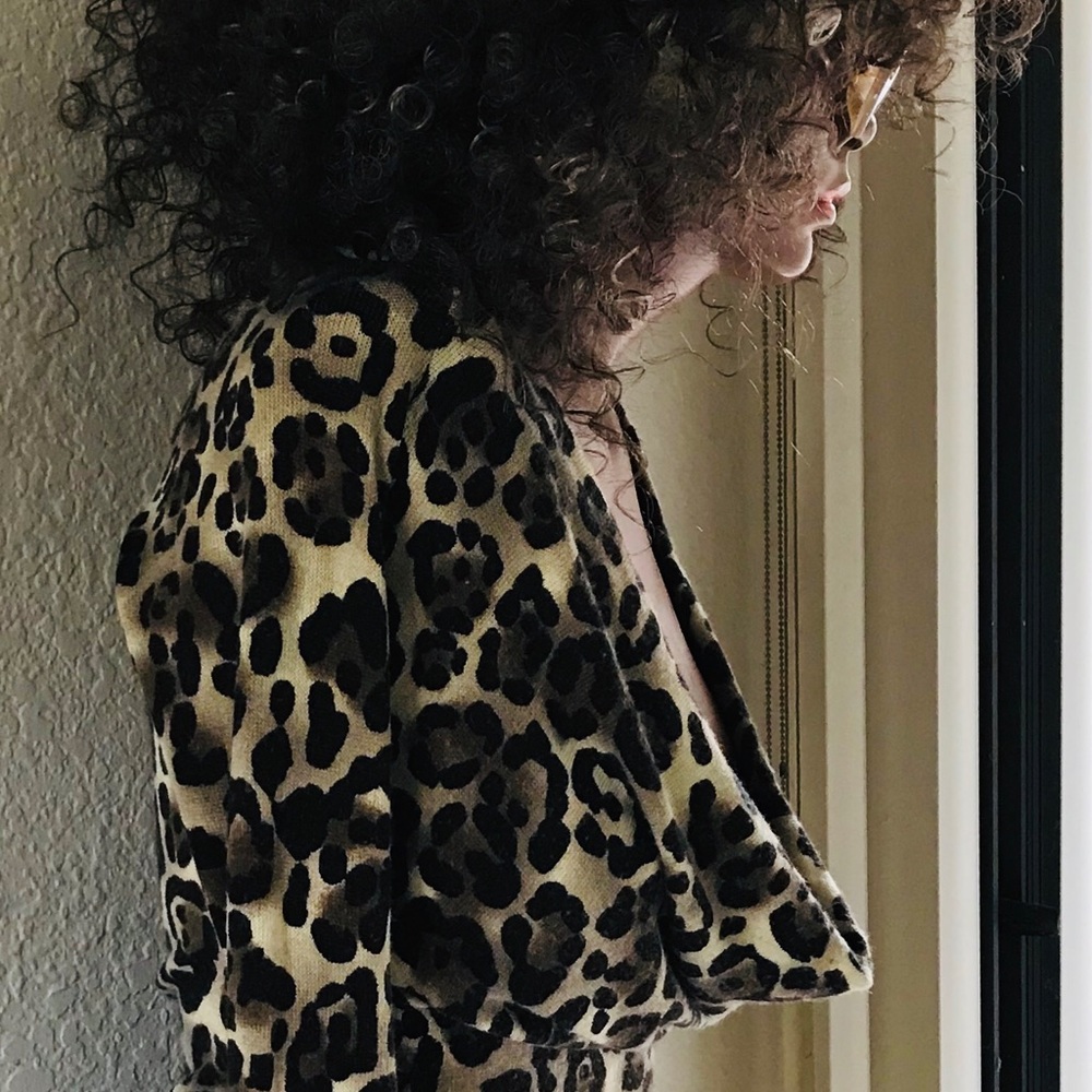Vintage 90’s LEOPARD COWLNECK Mini SWEATER Dress M - Picture 3 of 6